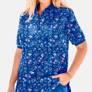 Woman Within Cobalt Blue & Floral Polo Shirt Elbow Sleeves.4x  Tried on Only NEW